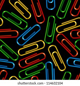 color paper clip seamless pattern on black