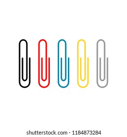 color paper clips on white background 