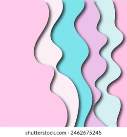 Color paper cut background. Abstract realistic paper design textured with wavy layers. 3D relief relief. The art of carving. Vector.