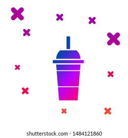 Color Paper glass with drinking straw and water icon isolated on white background. Soda drink glass. Fresh cold beverage symbol. Gradient random dynamic shapes. Vector Illustration
