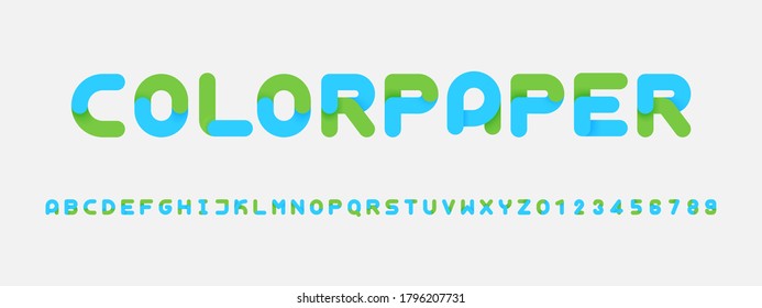 Color paper letters and numbers of the alphabet on light gray background.vector illustration.