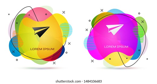 Color Paper plane icon isolated on white background. Paper airplane icon. Aircraft sign. Abstract banner with liquid shapes. Vector Illustration
