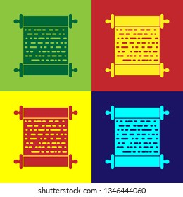 Color Paper scroll icon isolated on color backgrounds. Canvas scroll sign. Flat design. Vector Illustration