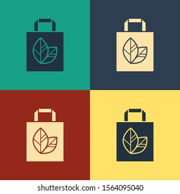 Color Paper shopping bag with recycle icon isolated on color background. Bag with recycling symbol. Vintage style drawing. Vector Illustration