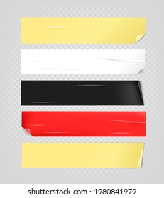 Color paper stickers with bending corners and glue effect vector set