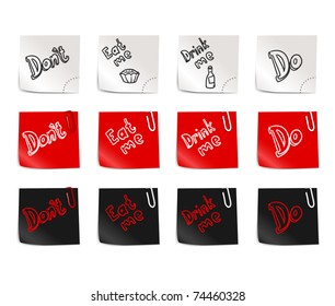Plantilla de pegatinas de papel de color con diferentes frases en ellas