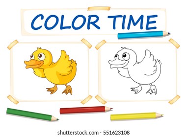 Color paper template with little duck illustration