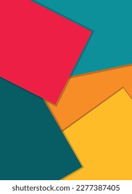 Color papers geometry flat composition background yellow, oranye, pink, blue, and tosca.
