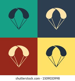 Color Parachute icon isolated on color background. Extreme sport. Sport equipment. Vintage style drawing. Vector Illustration