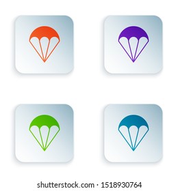 Color Parachute icon isolated on white background. Extreme sport. Sport equipment. Set icons in colorful square buttons. Vector Illustration