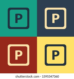 Color Parking icon isolated on color background. Street road sign. Vintage style drawing. Vector Illustration