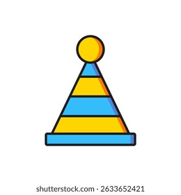 Color Party hat icon isolated on white background. Birthday hat. Flat filled outline style with shadow. Vector