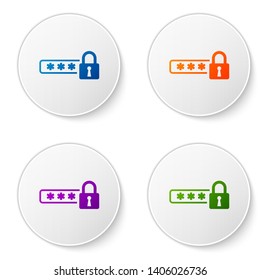 Color Password protection and safety access icon isolated on white background. Lock icon. Security, safety, protection, privacy concept. Set icons in circle buttons. Vector Illustration