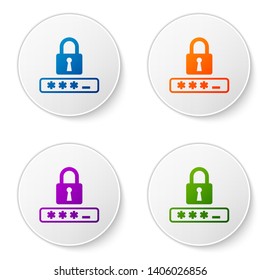 Color Password protection and safety access icon isolated on white background. Lock icon. Security, safety, protection, privacy concept. Set icons in circle buttons. Vector Illustration