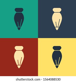 Color Pastry bag for decorate cakes with cream icon isolated on color background. Kitchenware and utensils. Vintage style drawing. Vector Illustration