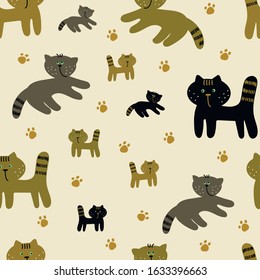 color pattern with black and brown cats, vector illustration, for design of textile wallpaper paper
