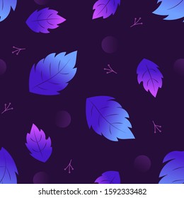 Color pattern with blue leaves on a dark background with a blue tint for print