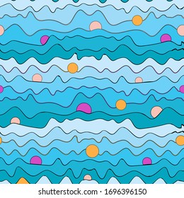 Color con mar azul. Línea de ondas. Gradación de azul.