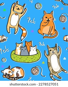 Color pattern with cute pets. Vector. Hares, dogs, foxes, cats. Color background for fabric, holiday wrapping paper and school accessories.