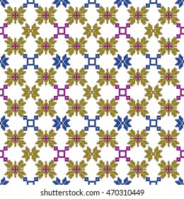 color pattern for embroidery, in the form of pixel mosaics. vector illustration. Simple leaves, butterfly, flower. for textile industry patterns home knitting, interior decoration items