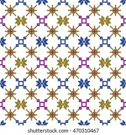 color pattern for embroidery, in the form of pixel mosaics. vector illustration. Simple leaves, butterfly, flower. for textile industry patterns home knitting, interior decoration items