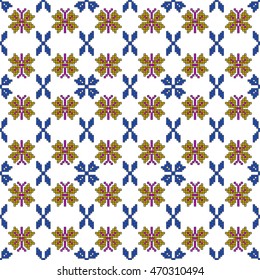 color pattern for embroidery, in the form of pixel mosaics. vector illustration. Simple leaves, butterfly, flower. for textile industry patterns home knitting, interior decoration items