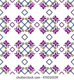 color pattern for embroidery, in the form of pixel mosaics. vector illustration. Simple leaves, butterfly, flower. for textile industry patterns home knitting, interior decoration items