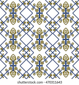 color pattern for embroidery, in the form of pixel mosaics. vector illustration. Simple leaves, butterfly, flower. for textile industry patterns home knitting, interior decoration items