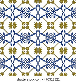 color pattern for embroidery, in the form of pixel mosaics. vector illustration. Simple leaves, butterfly, flower. for textile industry patterns home knitting, interior decoration items