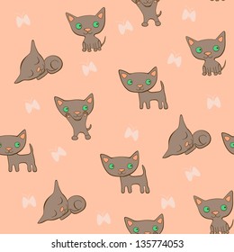 The color pattern with funny cats and butterflies