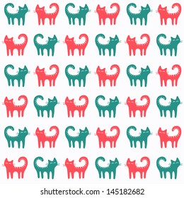 Color pattern with funny cats. Vector illustration