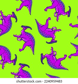 Color pattern of hadrosaurs on light green background in hand drow style for print and design.Vector illustration.