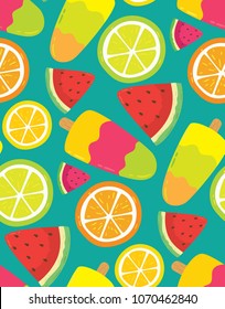 Color pattern with ice cream, citrus, watermelon. 