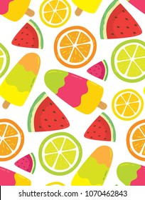 Color pattern with ice cream, citrus, watermelon. 
