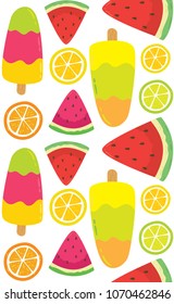 Color pattern with ice cream, citrus, watermelon. 