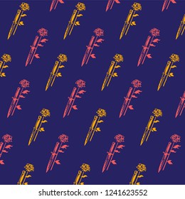 Color pattern illustration with a rose and a knife. Vector. Ornament for fabric and textiles, cover and poster. Vintage, retro style. Graphic template. Drawing for wrapping paper.
