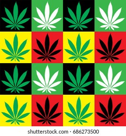 Color pattern with leaves of cannabis