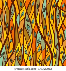 Color Pattern with Leaves, Vector Stained-glass Window