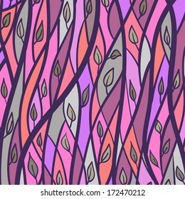 Color Pattern with Leaves, Vector Stained-glass Window