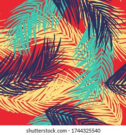 Color pattern with palm leaves. Vector illustration. Suitable for decorating various surfaces.
