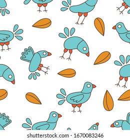 Color pattern with pigeons. Flat vector illustration.