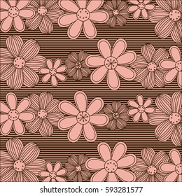 color pattern of rows flowers with stripes background vector illustration