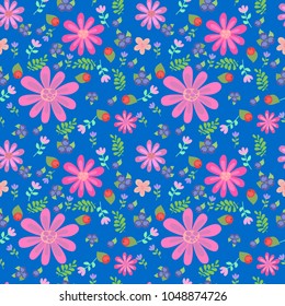 Color pattern with small flowers and leafs. Ditsy floral background. Trendy Seamless Floral Pattern In Vector