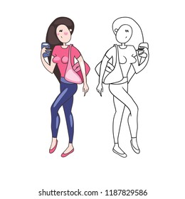 Color pattern in vector, unique image of girls with phones