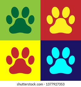 Color Paw print icon isolated on color backgrounds. Dog or cat paw print. Animal track. Vector Illustration