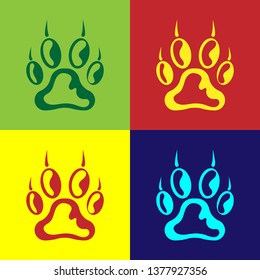 Color Paw print icon isolated on color backgrounds. Dog or cat paw print. Animal track. Vector Illustration