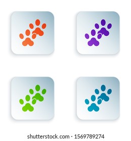 Color Paw print icon isolated on white background. Dog or cat paw print. Animal track. Set icons in square buttons. Vector Illustration