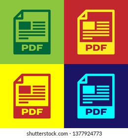 Color PDF file document icon. Download pdf button icon isolated on color backgrounds. PDF file symbol. Vector Illustration