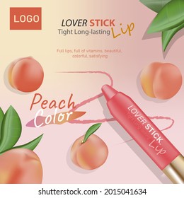 color peach pencil lip  Ads. and peach background, beautiful, elegant. For advertising and branding.