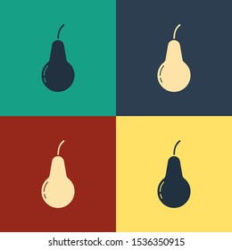 Color Pear icon isolated on color background. Fruit with leaf symbol. Vintage style drawing. Vector Illustration